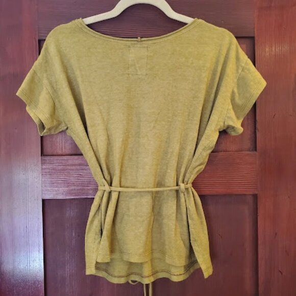 Small Olive Bohemian Folk Hacienda Top in Jersey Hemp Cotton Blend - Picture 2 of 6